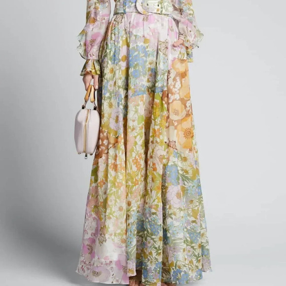 NEW! Boho Retro Patchwork Mixed Floral Print Silk Maxi Skirt - Picture 3 of 11